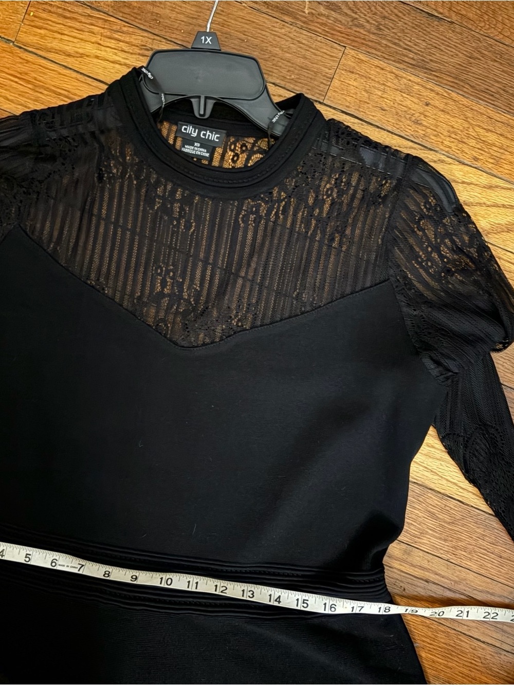 City Chic women’s Black knit Lace Panel long sleeve dress Sz 14w XS never worn - Picture 3 of 11